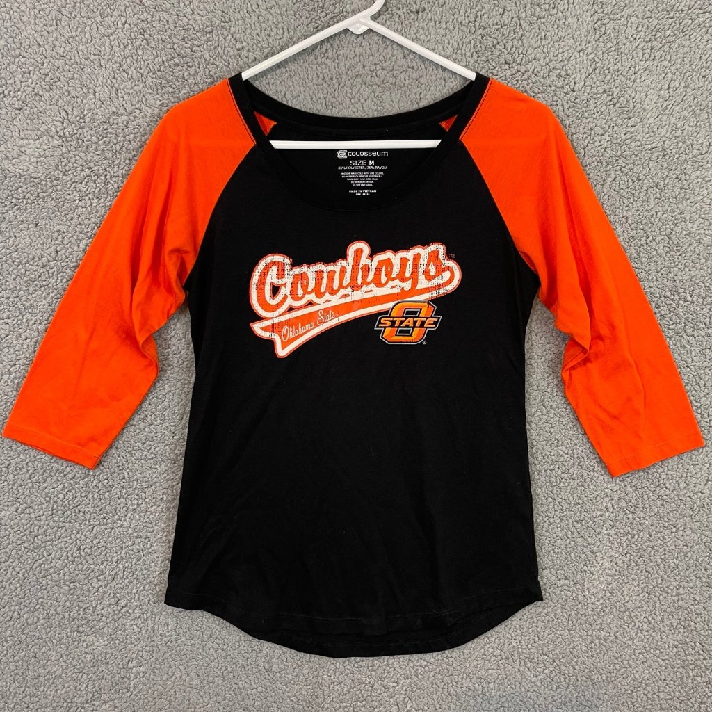 Osu Cowboys Raglan Tee Women’s Medium Colosseum Black Orange Oklahoma State